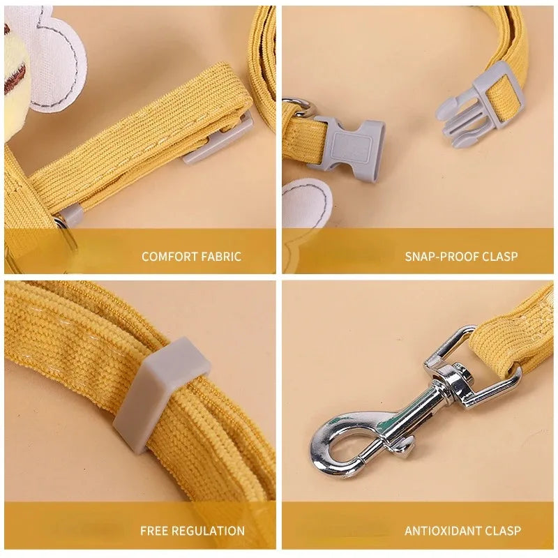 BeeWalk | Verstellbares Geschirr-Set mit Leine & Halsband | Doppellagiges Design im Cartoon-Bienen-Look | Für Katzen & kleine Hunde