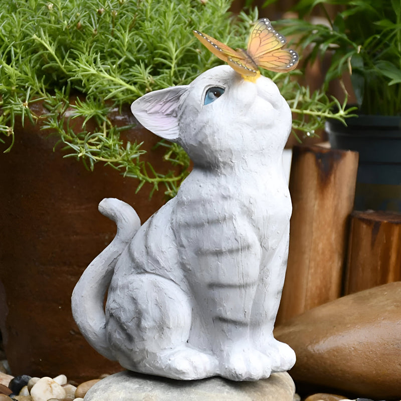 Lichtpfote Solar-Gartenfigur Katze mit LED | Wetterfest & Handgefertigt | Warmweißes Licht