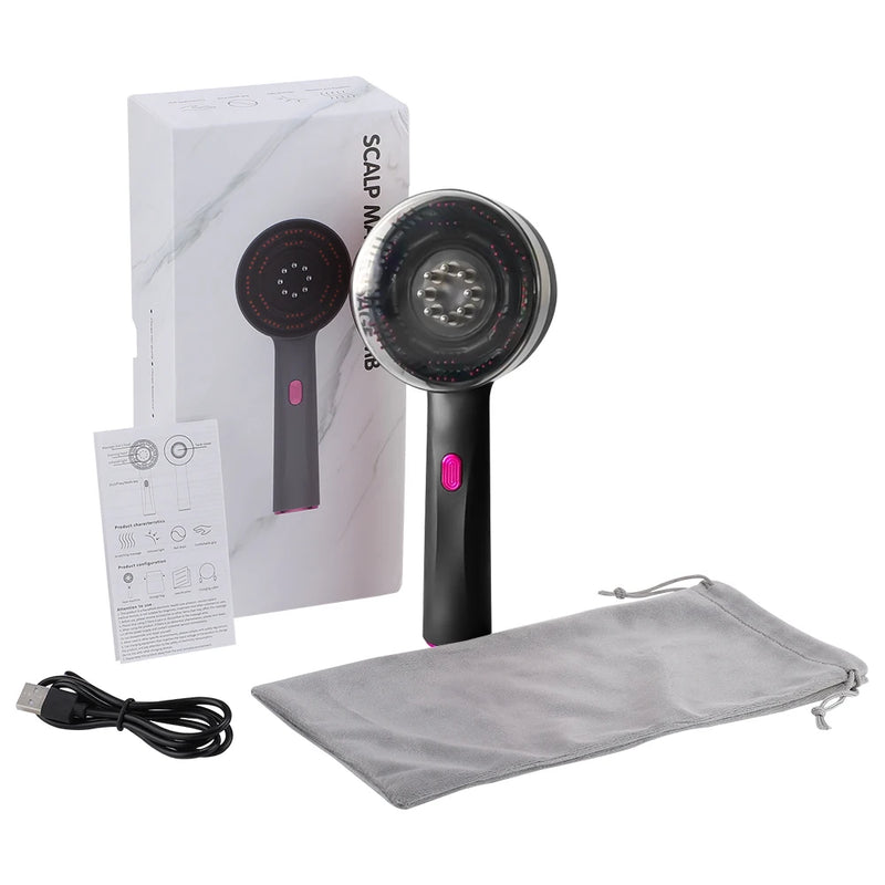 ScalpViva Kopfhautmassagekamm | Rotes LED-Licht & Mikrostrom | 3 Modi & Serumfunktion | Kabellos & Wiederaufladbar