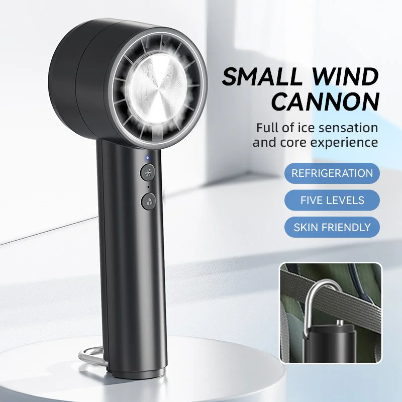 Brisano AirCool Mini Handventilator mit Kühlfunktion | 5 Geschwindigkeiten | LED-Display & USB-Aufladung | Leise & Tragbar | Für Reisen, Büro & Outdoor