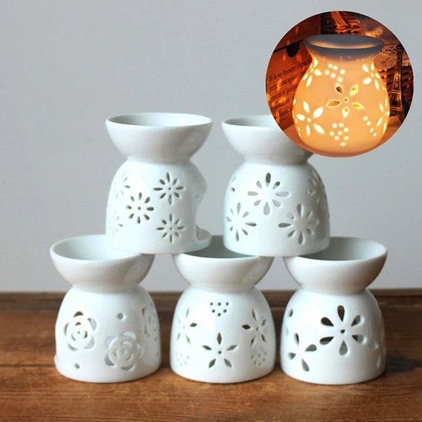 LumiLeaf Duftlampe | Handgefertigte Keramik | Hohles Blütenmuster | Für Duftöle & Wachse