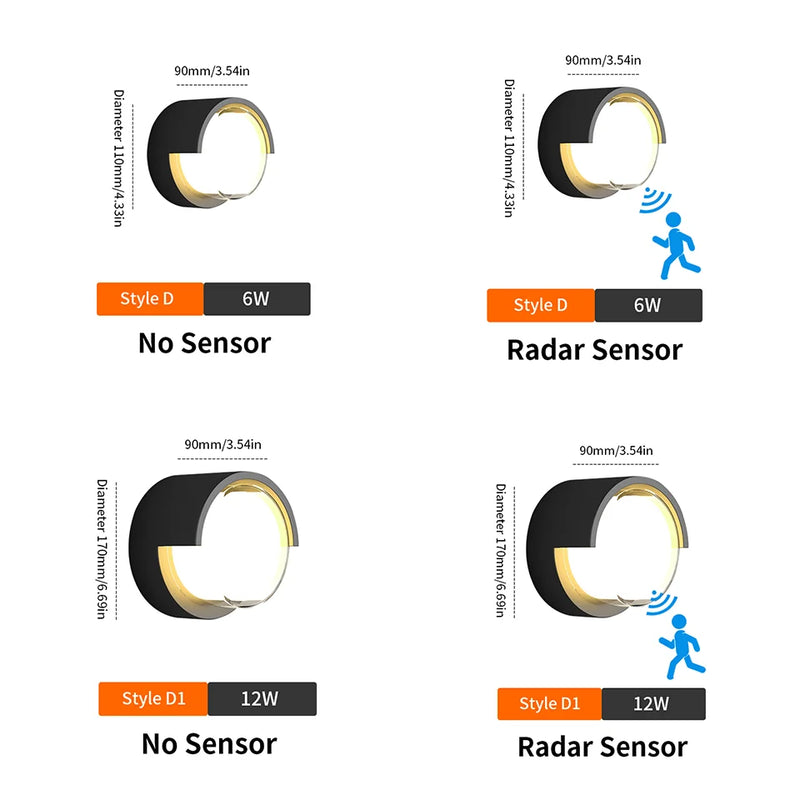 LED Wandleuchte LumoGuard | Mit Radar-Bewegungssensor | 6W/12W | Warm- & Kaltweiß | IP66 Wasserdicht