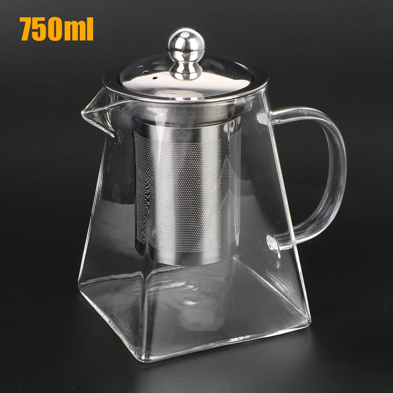 Teavora Teekanne aus Glas mit Edelstahlsieb | Hitzebeständig & Spülmaschinenfest | Für losen Tee & Teeblumen | 550/750/950 ml
