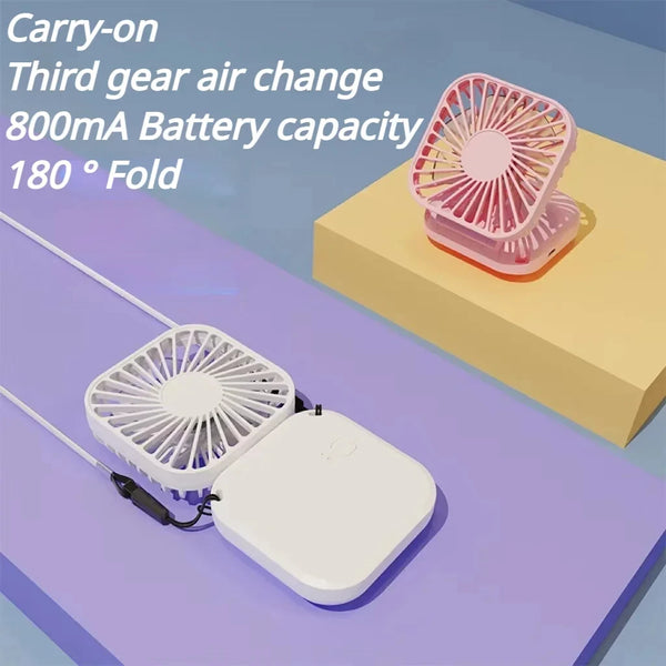 Mini-Ventilator AirFlip | 3-in-1 Hand-, Tisch- & Halsventilator | USB-Aufladung | Leise & Faltbar | 14,9×7×2 cm