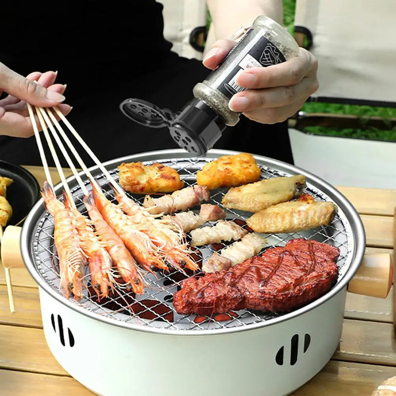 Kyoonori Koreanischer Holzkohlegrill rund | Tragbarer BBQ-Ofen aus Eisen | 32 × 10 cm | Antihaft-Grillrost | Für Camping & Outdoor