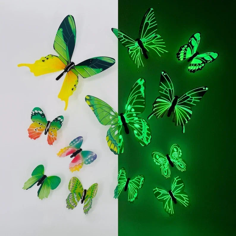Luminexa Schmetterlinge | 3D Schmetterling Wandsticker | 12-teilig | Leuchtend & DIY Dekoration | Für Wände, Partys & Geschenke