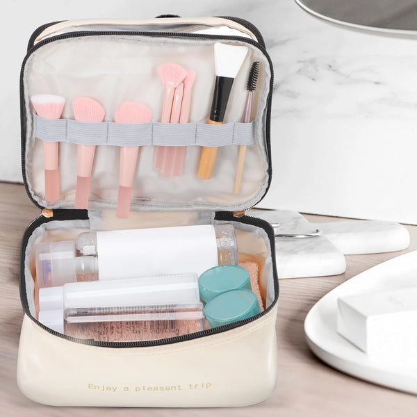 Beautiva TravelCase Kosmetiktasche mit Doppelkammer | 23 × 17 × 16 cm | Wasserabweisend & Transparent | Für Reisen & Beauty-Essentials