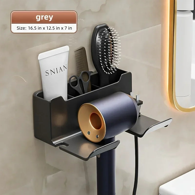 Föhnhalterung AirNest FlexMount | Wandregal für Badezimmer | Bohrfrei | 16 × 11 × 6,5 cm | Mit Kabelaufbewahrung & Fallschutz