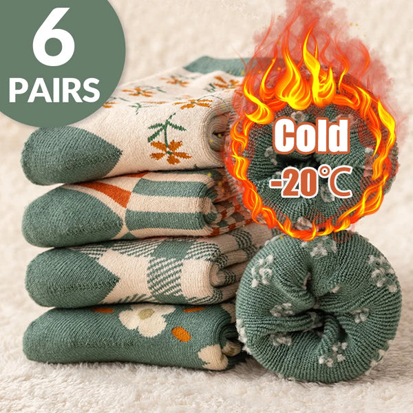 CozyBloom | 6 Paar Damen-Socken | Herbst & Winter | Süßer College-Style | Dick & Warm