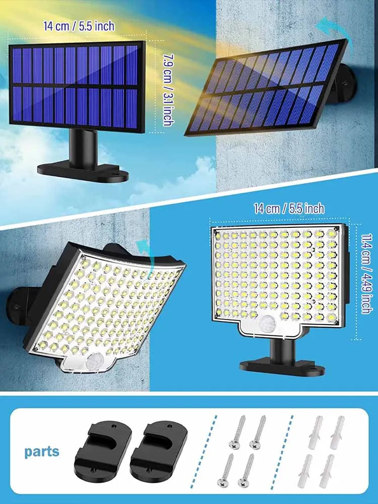 SolNova Solar Außenleuchte 106 LED | Bewegungsmelder & Fernbedienung | IP65 Wasserdicht | 3 Leuchtmodi | Trennbares Solarpanel
