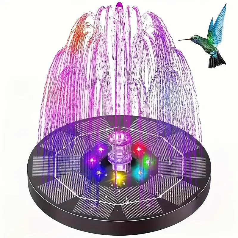 Solarbrunnen LumiFonte 3.5W | Mit RGB-LED & 6 Düsen | 1500 mAh Akku & Filtersystem | Für Vogelbad, Teich & Garten