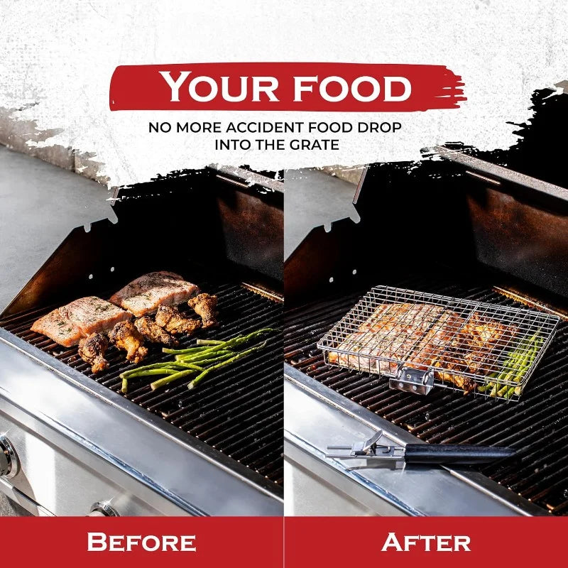 BBQGrid | Tragbares Grillgitter mit Griff | Ideal für Fisch, Gemüse & Garnelen | Edelstahl