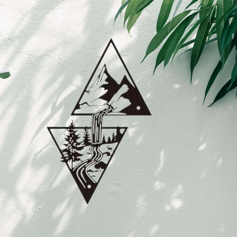 Wanddekoration MetalVista | Berg & Wasserfall Design | Moderne Metallkunst | Zeitloses Wohnaccessoire