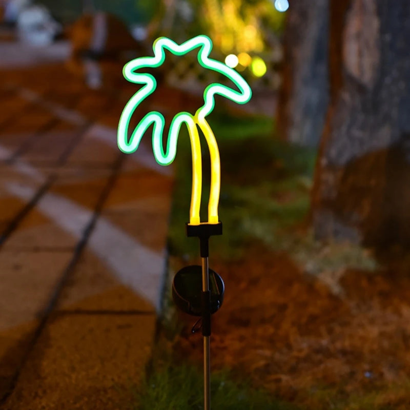 NeonGlow NaturDécor Solar-Neon-Gartenleuchte Cactus & Flamingo | LED Erdspieß IP65 Wasserdicht