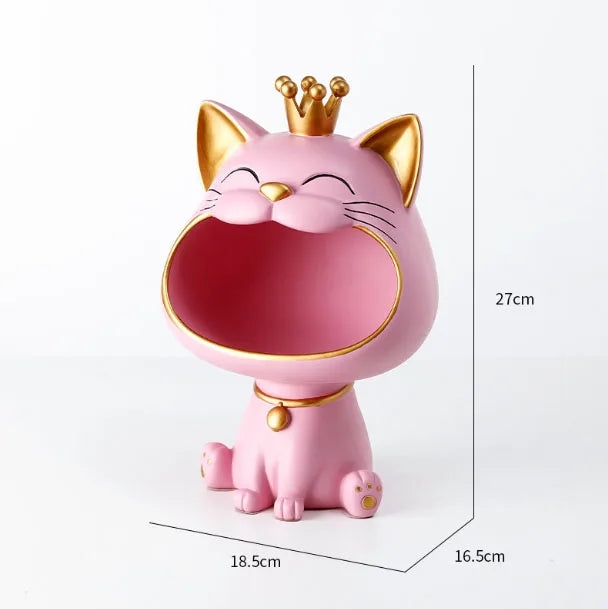 Dekofigur Nekomo CatCatch | Moderne Lucky-Cat Figur mit Aufbewahrungsschale | 18,5×16,5×27 cm | Wohnaccessoire & Geschenkidee