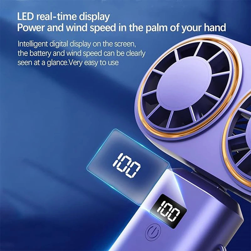 AerisCool Handventilator Doppel-Lüfter | 5-Stufen Kühlung | Wiederaufladbar & Digitalanzeige