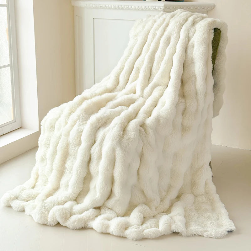 Flauschdecke CosyLuxe | Doppel-Lagig & Extra Dick | Weiches Kaninchenfell-Imitat | Vielseitig & Pflegeleicht