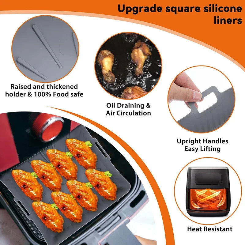 AirChef Liner | Silikon Airfryer Einsatz mit Griffen | Wiederverwendbar & Antihaft | Hitzebeständig bis 230 °C