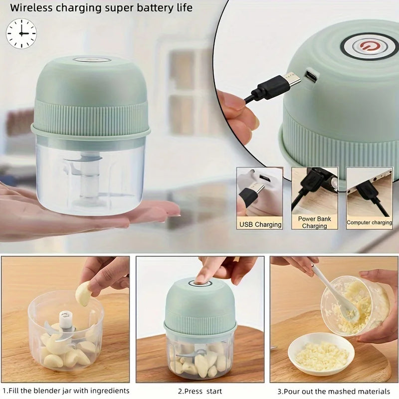 Mini Elektrischer Zerkleinerer | 250 ml | USB-aufladbar | Knoblauch-, Gemüse- & Fleischhacker