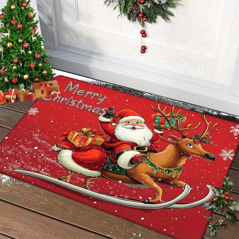 HollyStep Weihnachts Fußmatte | Santa & Lebkuchen-Design | Rutschfest & Waschbar | Für Innen & Außen | 2026 Edition
