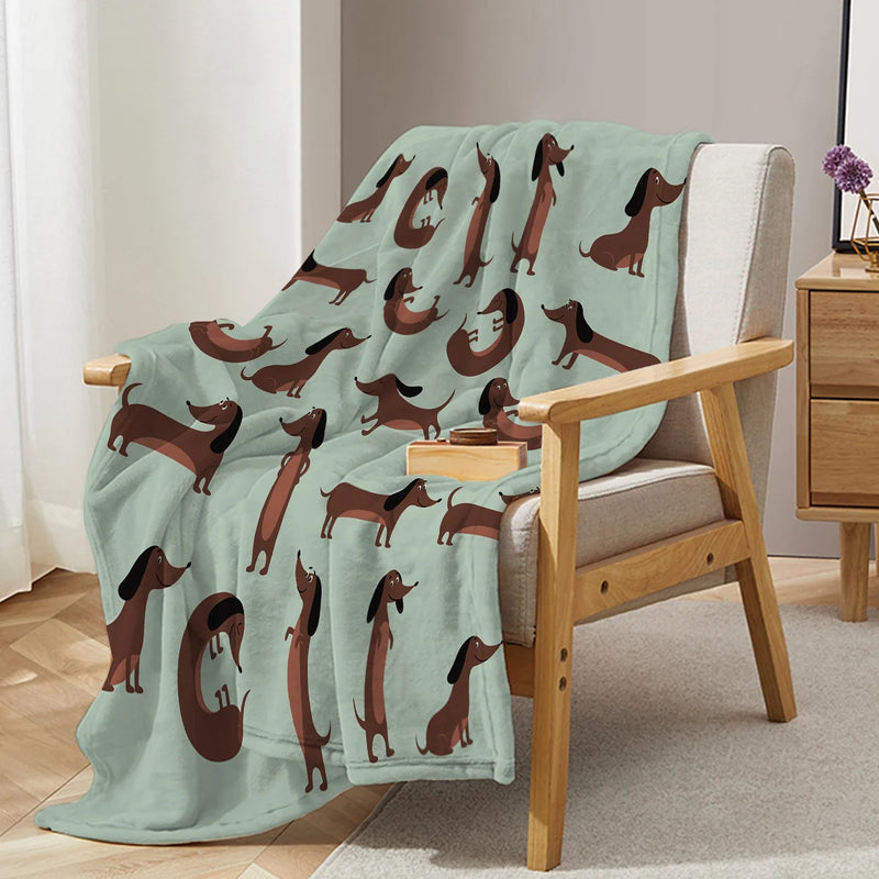 Fleece-Decke DoxiDream | Weiches Flanell | Dackel-Print | Sofa & Bett