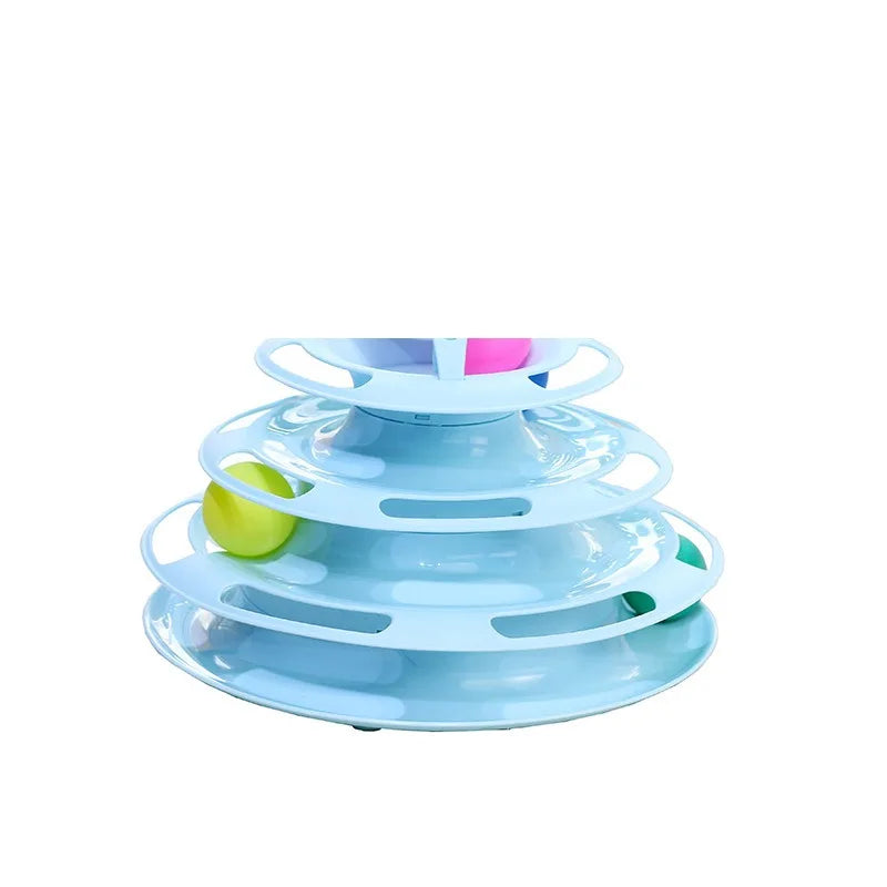MiauFlux Katzenspielzeug Turm | 3 Ebenen mit Rollbällen | Interaktives Intelligenzspiel | Platzsparend & Stabil