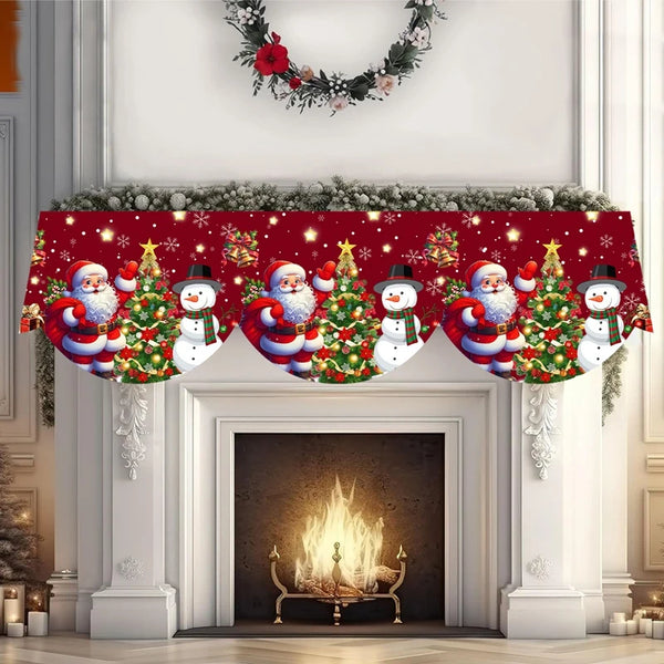 MerryMantel Kamin Schal Weihnachten | Santa & Schneemann Design | Deko für Kamin & Wohnzimmer | 100 % Polyester | 2025–2026 Edition