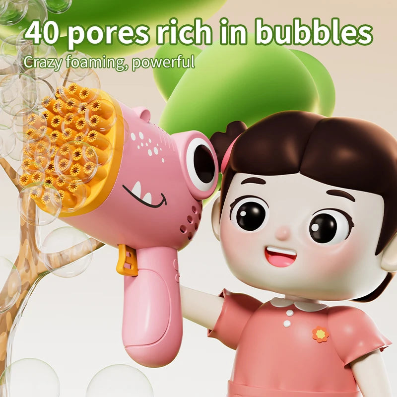 Dinosaurier Seifenblasenpistole DinoBubble 40X Pro | 40 Düsen | Vollautomatische Hand-Bubble-Maschine | Ohne Akku & Seifenwasser