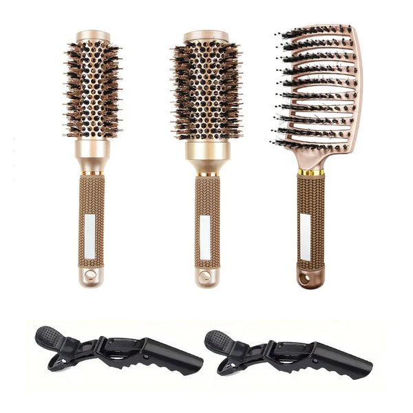 Rundbürsten-Set GLOSSENTA | Ionen-Keramik & Wildschweinborsten | Antifrizz & Volumen | 25–53 mm Ø