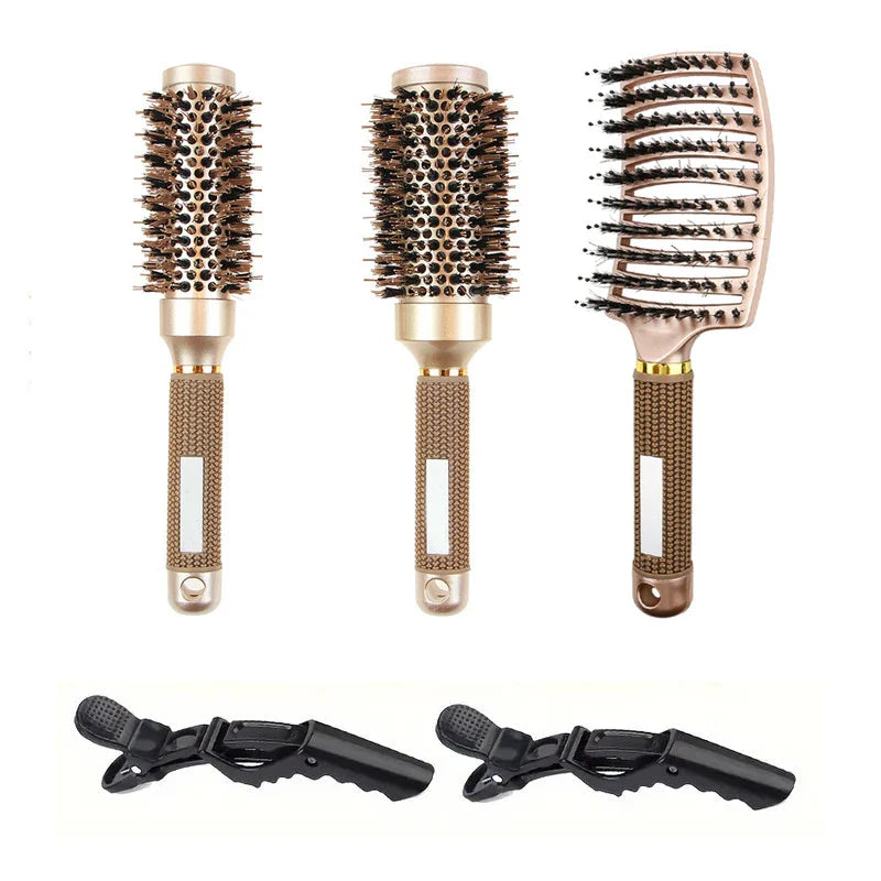Rundbürsten-Set GLOSSENTA | Ionen-Keramik & Wildschweinborsten | Antifrizz & Volumen | 25–53 mm Ø