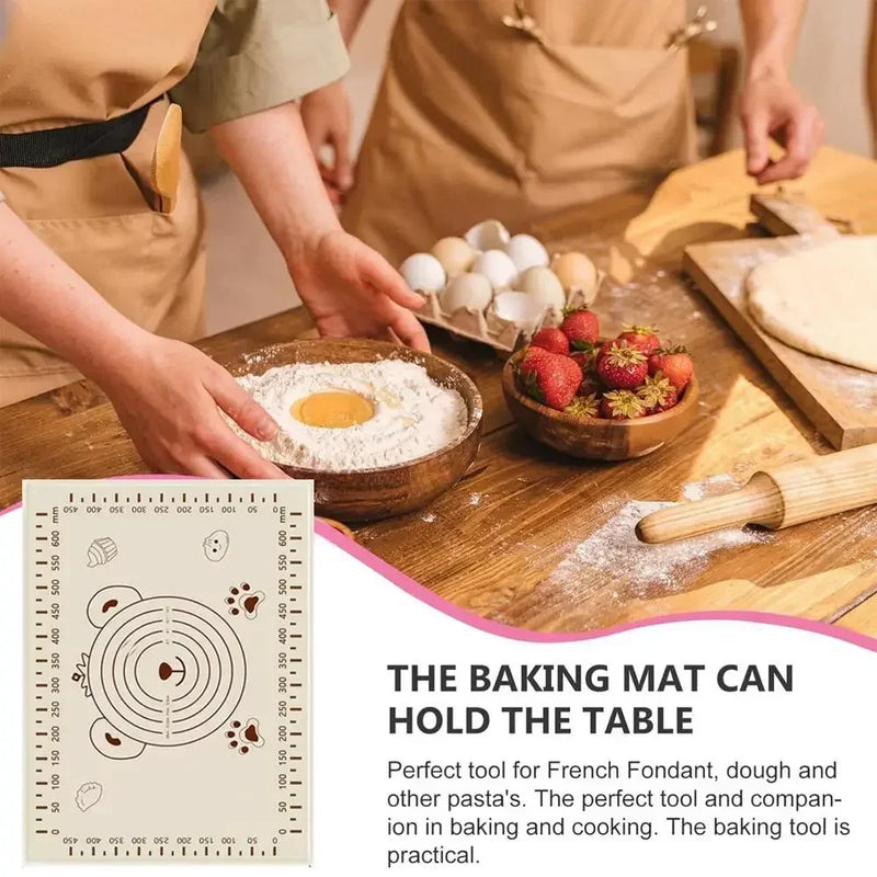 Bakiva Backunterlage aus Silikon 70×50 cm | Rutschfeste Teigmatte mit Maßskala | Antihaft-Knetmatte für Pizza, Gebäck & Plätzchenteig | Inkl. Teigschneider