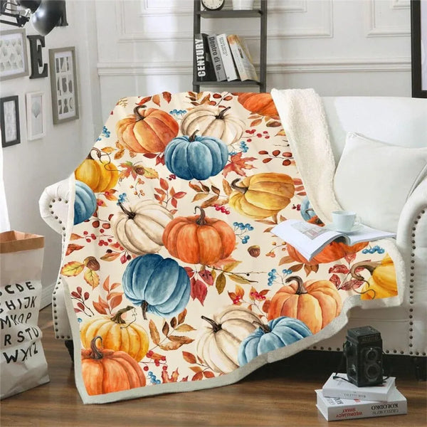 Herbstdecke PumpkinHug | Flanell Kuscheldecke mit Kürbis-Motiv  | Weich & Warm