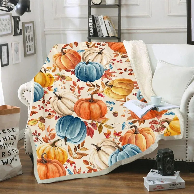 Herbstdecke PumpkinHug | Flanell Kuscheldecke mit Kürbis-Motiv  | Weich & Warm
