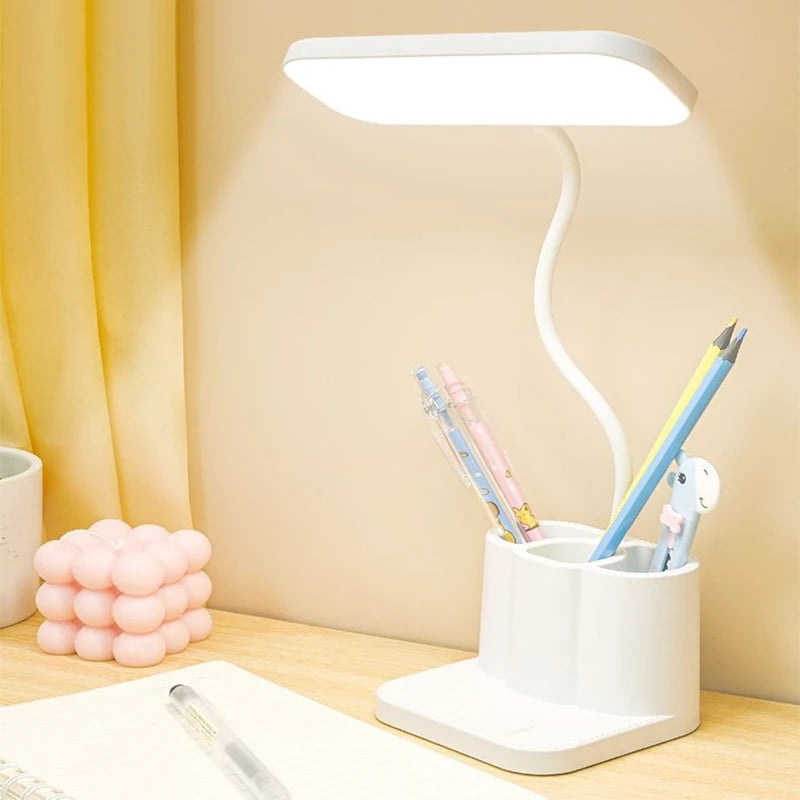 Liora DeskLight LED Schreibtischlampe mit Stiftehalter | Touch-Dimmung & 3 Lichtfarben | USB-Anschluss | 10,5 × 10,5 × 37,5 cm