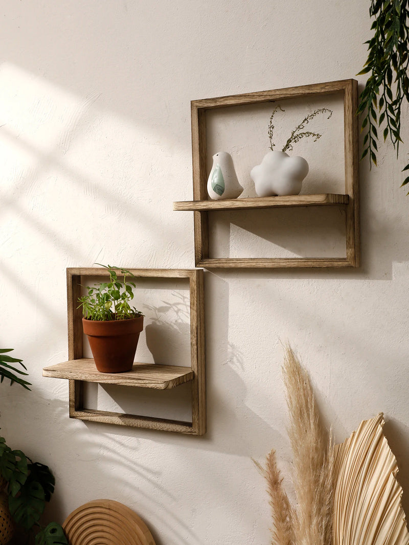 Rustora Wandregal | Schweberegal Massivholz | Rustikaler Boho-Stil | Platzsparende Wanddeko