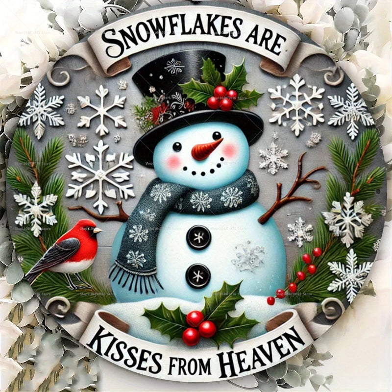 Weihnachtsschild Holz | Runder Hänger mit Schneemann & Weihnachtsmann | Tür- & Wanddeko