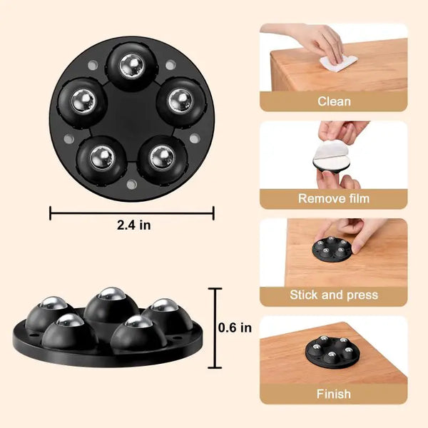 4er-Set Möbelrollen MobiloFix RollPad | Selbstklebende 360°-Rollen für Möbel | Höhenverstellbar | Für Waschmaschine, Bett & Sofa | 6,2 × 6,2 cm