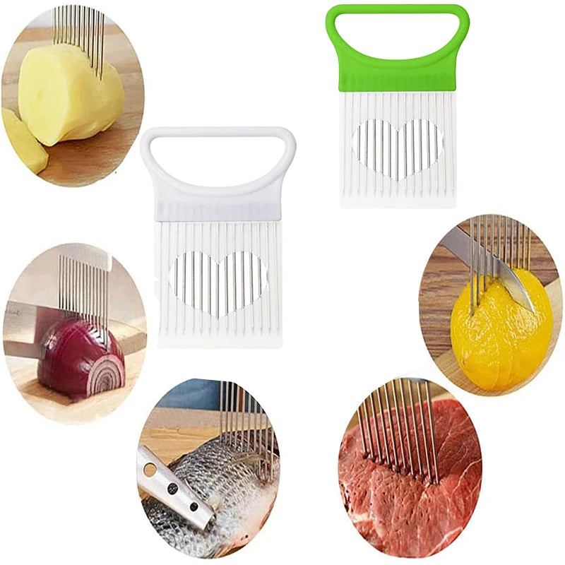 SchnittFix Zwiebelhalter Edelstahl | Präziser Schnitthelfer | Mit Komfortgriff & Fixiernadeln | Küchenhelfer für Gemüse & Fleisch
