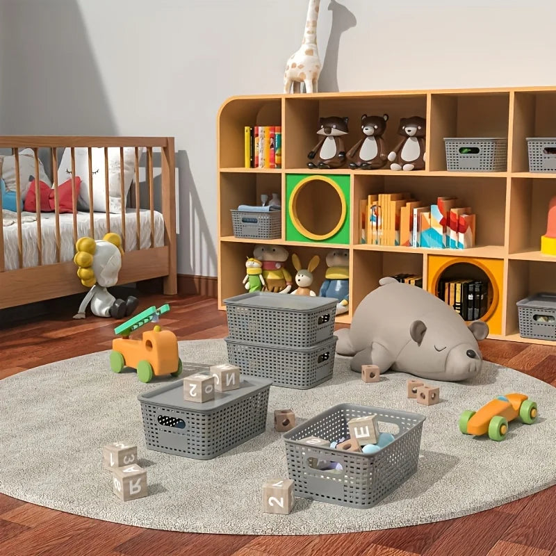 Organivo Aufbewahrungskörbe mit Deckel | Stapelbare Kunststoffboxen im modernen Design | Belüftete Ordnungsbox für Büro, Schlafzimmer & Kinderzimmer