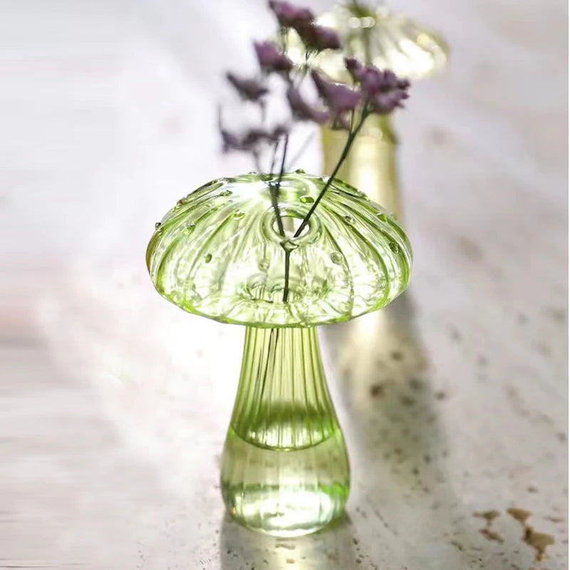 Glasflora Pilz-Vase aus Buntglas | Kreatives Design für Hydroponik & Deko | Handpoliert & Transparent | 12×10 cm