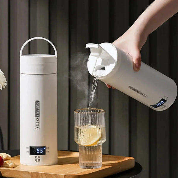 Elektrischer Reise-Wasserkocher | 500 ml | Mini Thermo-Kanne mit LCD | Für Tee & Kaffee unterwegs
