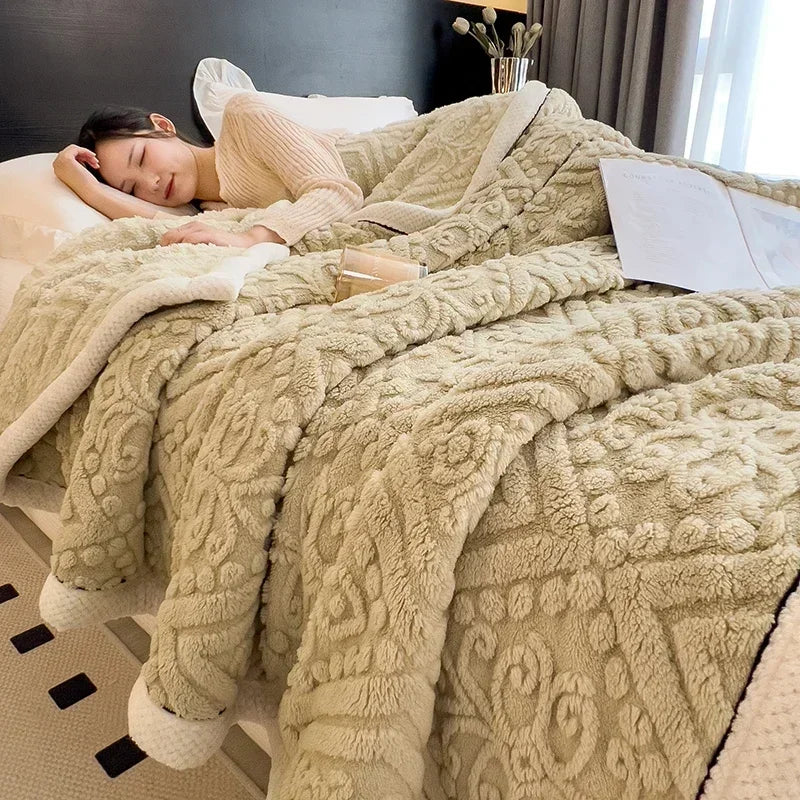 Velura | Warme Decke aus geprägtem Samt | Kuschelig & Flauschig | Herbst & Winter | Coral-Fleece