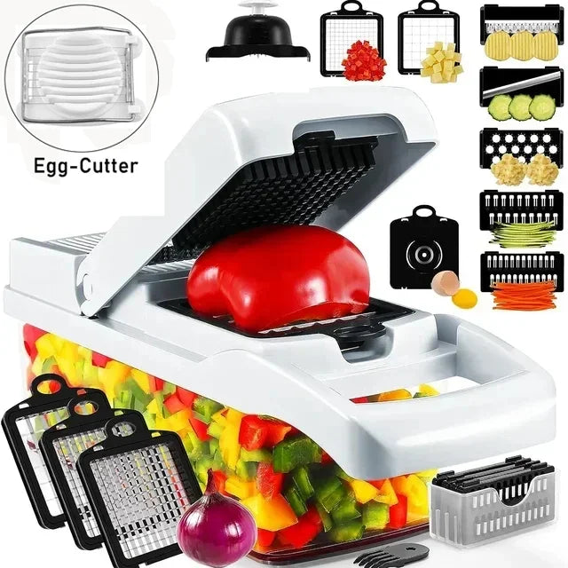 Gemüseschneider 12-in-1 KüchenMeister Pro | Multischneider mit 7 Klingen | Raspeln, Würfeln, Hobeln | BPA-frei & Spülmaschinenfest