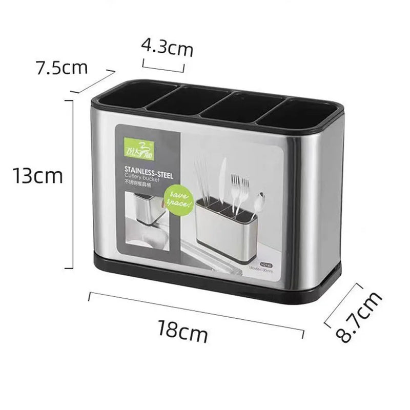 Silvario Besteckhalter aus Edelstahl | Mit Abtropfbehälter & Standfuß | Küchenorganizer für Löffel, Gabeln & Messer | 12 × 10 cm