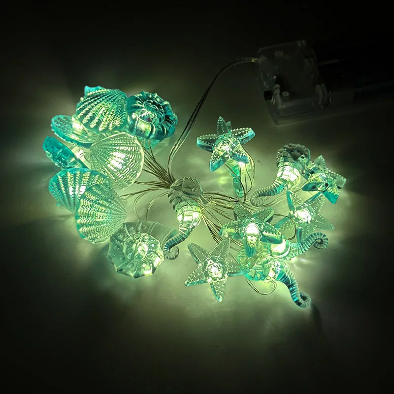 LED Lichterkette Meeresmotive | 2 m mit 20 LEDs | Seesterne, Muscheln & Meerestiere | Batteriebetriebene Dekoleuchte für Kinderzimmer, Geburtstag & Hochzeit | Mariluna