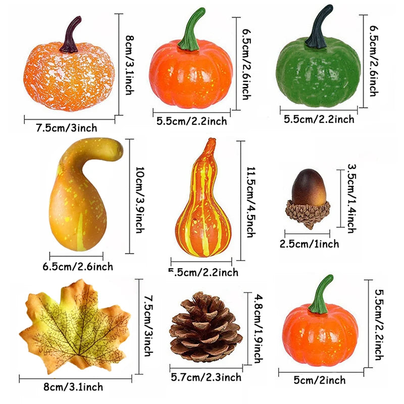 Herbst-Deko Set AutumnGlow | 50-teilig | Mini-Kürbisse, Zapfen, Eicheln & Blätter | Für Halloween & Thanksgiving