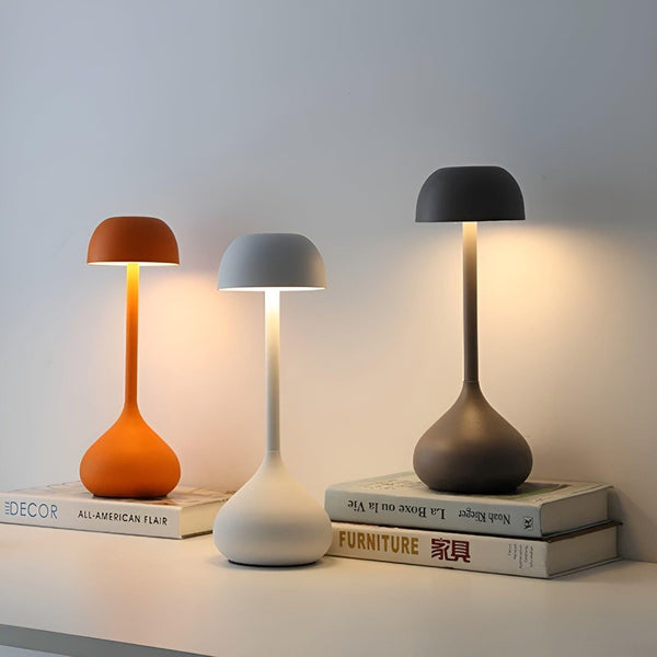 Velumia Kabellose LED Tischlampe Pilzform | Dimmbar & Wiederaufladbar | Touch-Funktion | Aluminium & Acryl | 11×30 cm