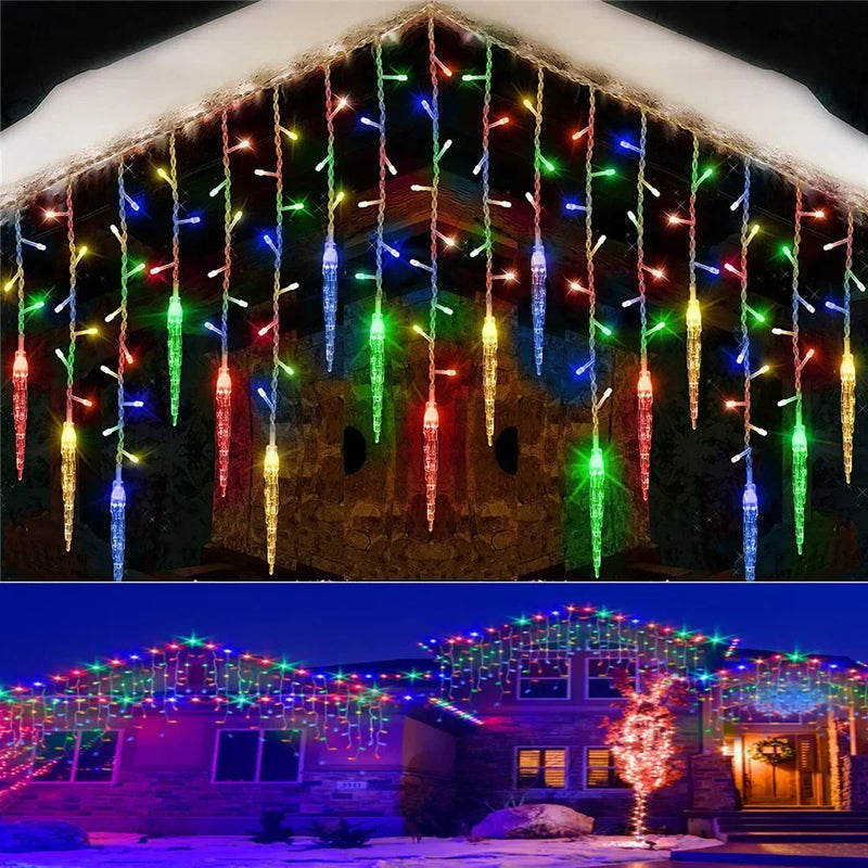 LED Eiszapfen-Lichterkette | 8 Modi | Winter-Festoon Vorhang | Weihnachts- & Neujahrsdeko 2025 | EU-Stecker