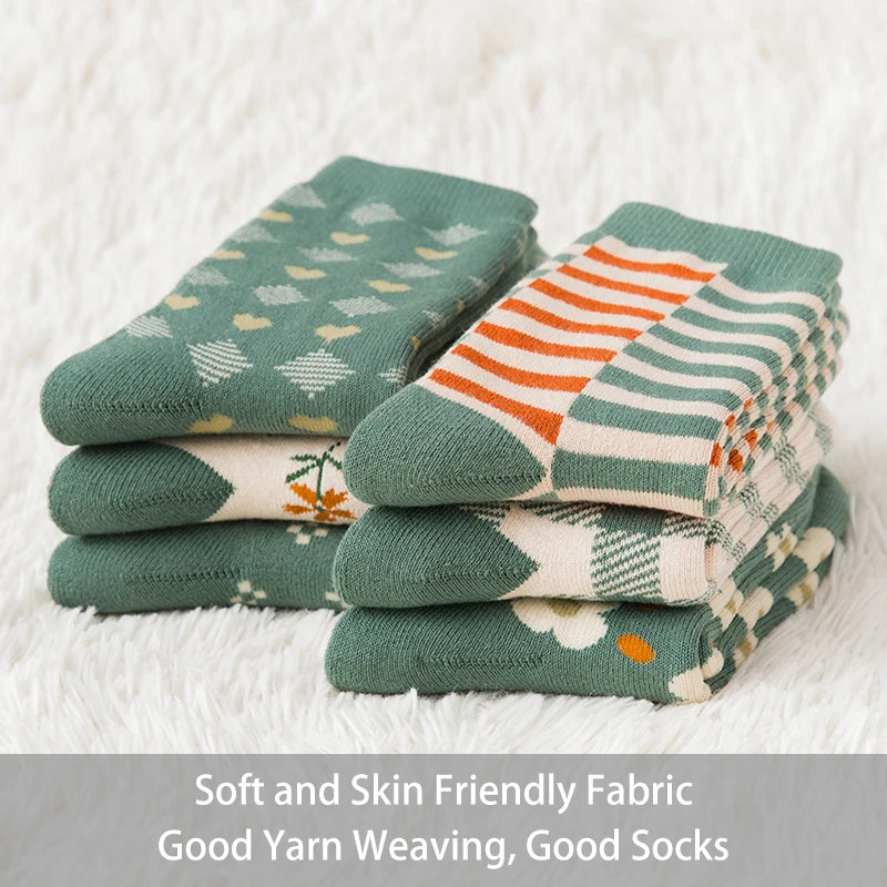 CozyBloom | 6 Paar Damen-Socken | Herbst & Winter | Süßer College-Style | Dick & Warm