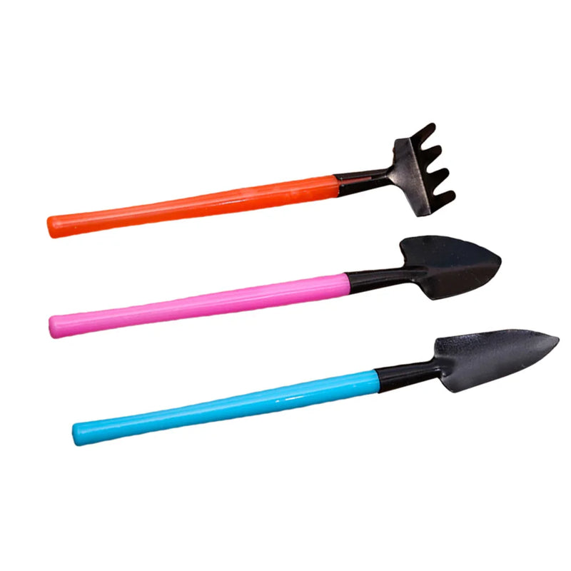 Florinita 3-teiliges Mini-Gartenwerkzeug-Set | Handspaten, Rechen & Schaufel | Für Zimmerpflanzen & Bonsai | 22 cm Länge